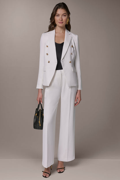 DOUBLE BREASTED PINSTRIPE SUIT BLAZER - Cream/Tuscan Grey