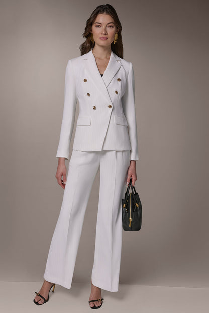 DOUBLE BREASTED PINSTRIPE SUIT BLAZER - Cream/Tuscan Grey