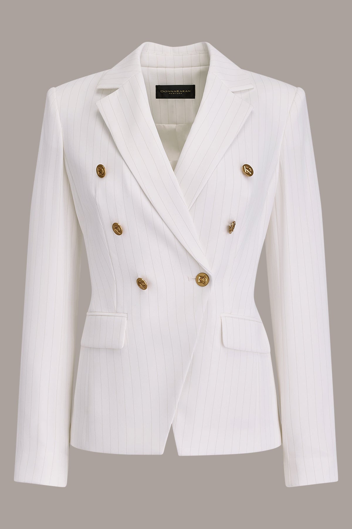 DOUBLE BREASTED PINSTRIPE SUIT BLAZER - Cream/Tuscan Grey