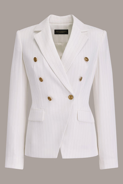 DOUBLE BREASTED PINSTRIPE SUIT BLAZER - Cream/Tuscan Grey
