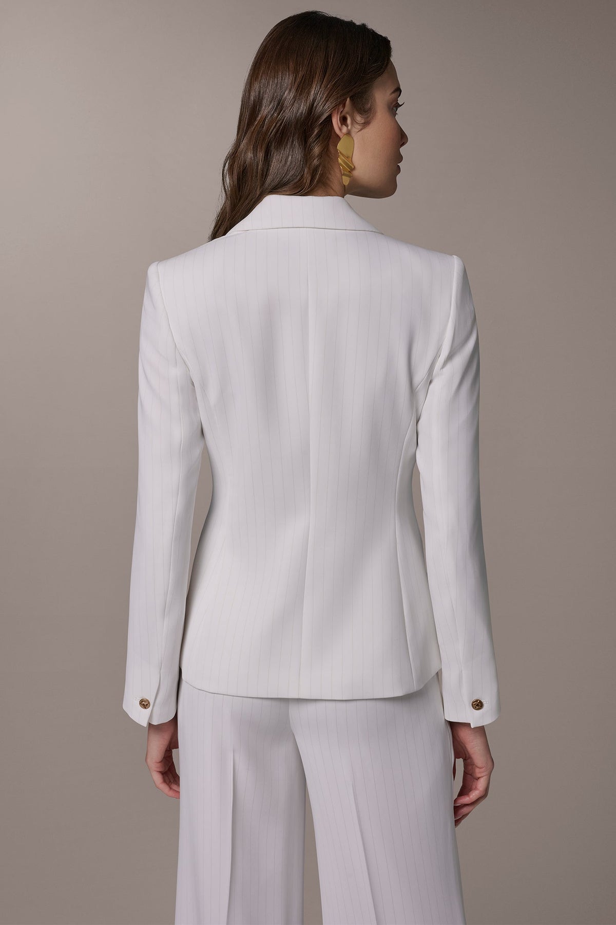 DOUBLE BREASTED PINSTRIPE SUIT BLAZER - Cream/Tuscan Grey