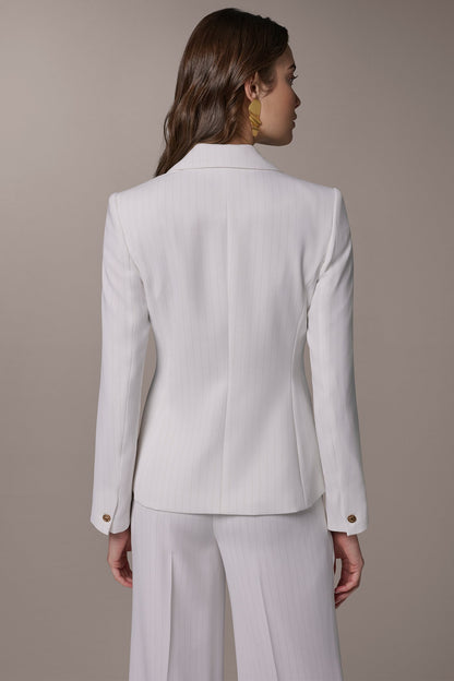 DOUBLE BREASTED PINSTRIPE SUIT BLAZER - Cream/Tuscan Grey
