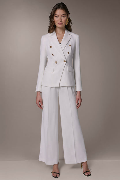 DOUBLE BREASTED PINSTRIPE SUIT BLAZER - Cream/Tuscan Grey