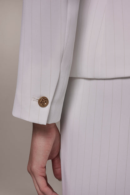 DOUBLE BREASTED PINSTRIPE SUIT BLAZER - Cream/Tuscan Grey