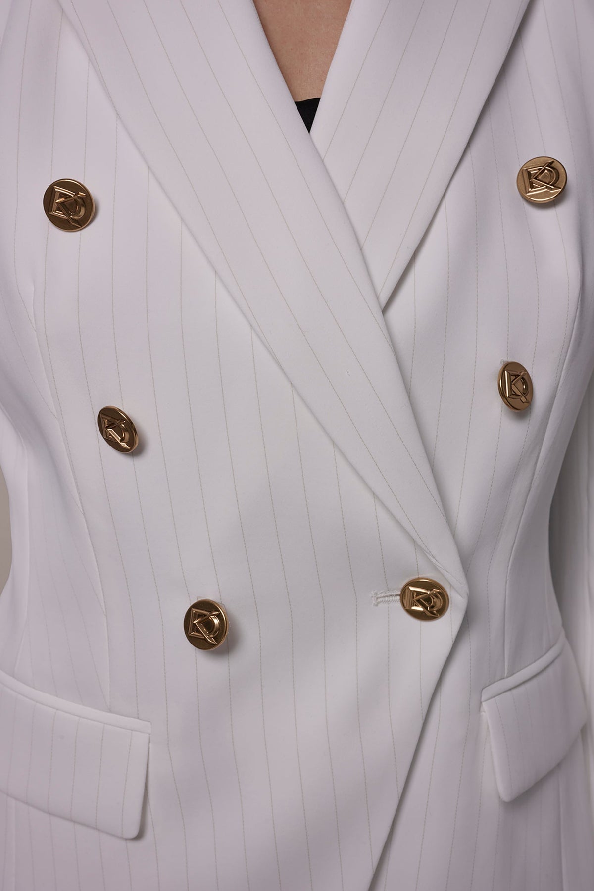 DOUBLE BREASTED PINSTRIPE SUIT BLAZER - Cream/Tuscan Grey