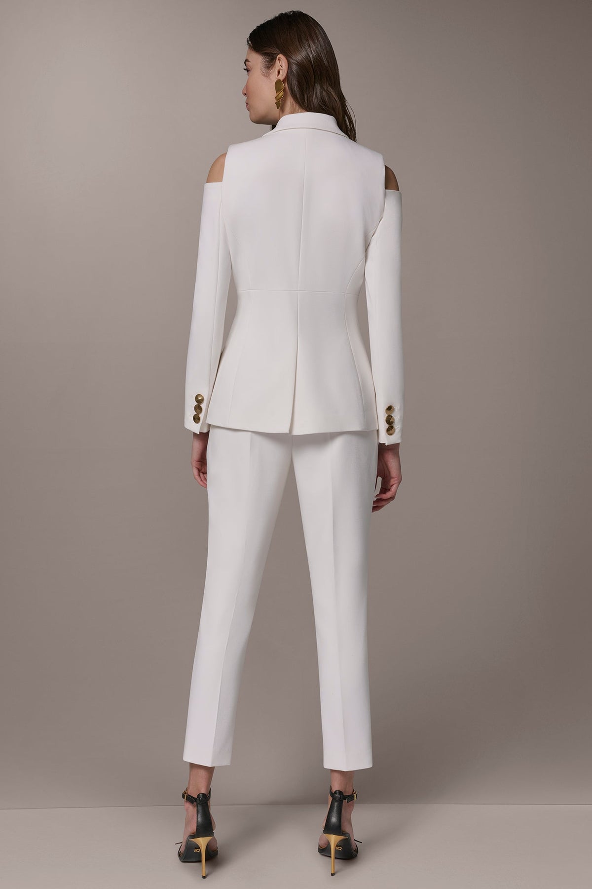 DOUBLE-BREASTED COLD-SHOULDER SUIT BLAZER - Cream