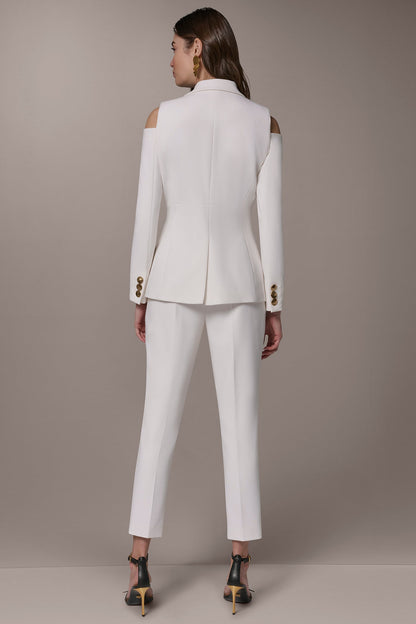 DOUBLE-BREASTED COLD-SHOULDER SUIT BLAZER - Cream