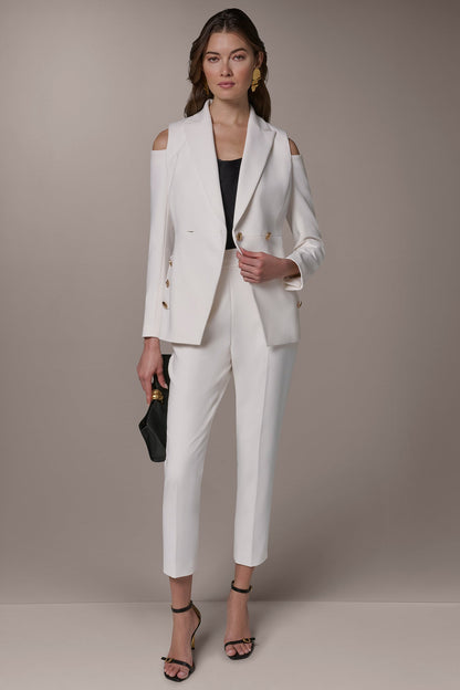 DOUBLE-BREASTED COLD-SHOULDER SUIT BLAZER - Cream