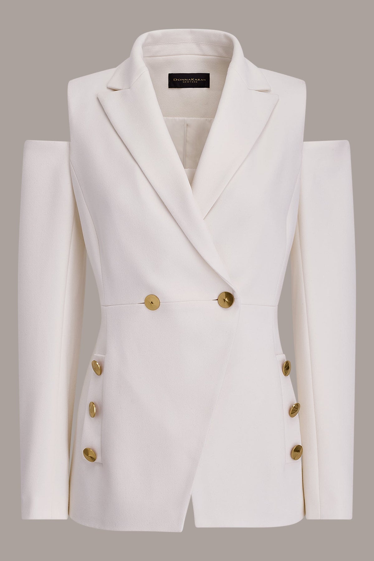 DOUBLE-BREASTED COLD-SHOULDER SUIT BLAZER - Cream