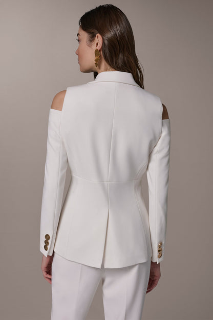 DOUBLE-BREASTED COLD-SHOULDER SUIT BLAZER - Cream