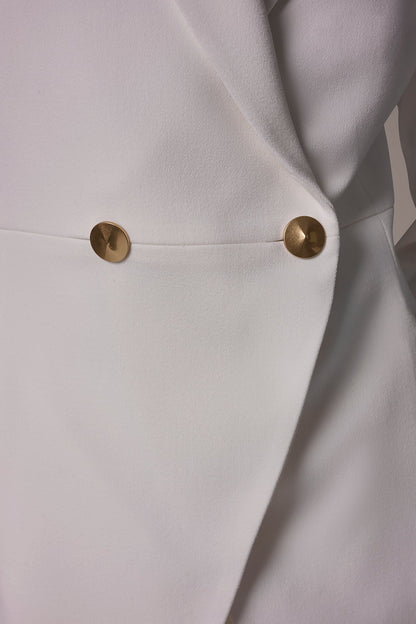 DOUBLE-BREASTED COLD-SHOULDER SUIT BLAZER - Cream