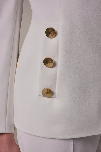 DOUBLE-BREASTED COLD-SHOULDER SUIT BLAZER - Cream