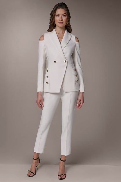 DOUBLE-BREASTED COLD-SHOULDER SUIT BLAZER - Cream