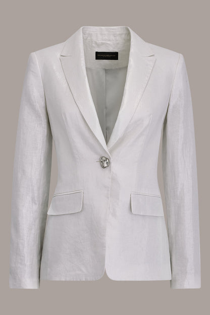 FOILED LINEN ONE-BUTTON SUIT BLAZER - Cream/Silver