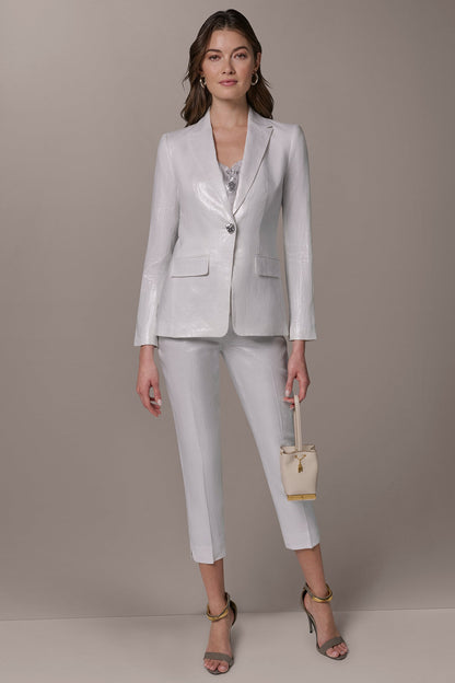 FOILED LINEN ONE-BUTTON SUIT BLAZER - Cream/Silver