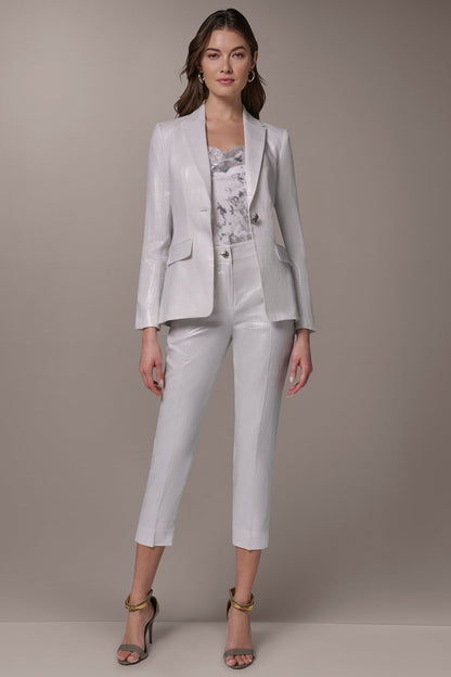 FOILED LINEN ONE-BUTTON SUIT BLAZER - Cream/Silver