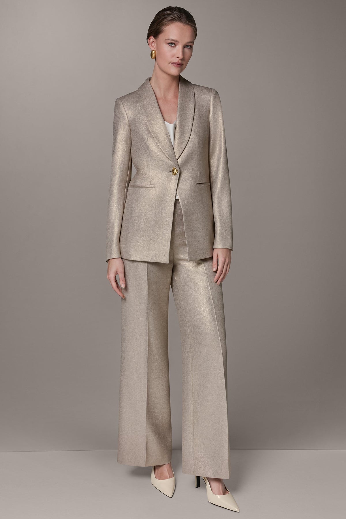 METALLIC SUIT BLAZER - Light Fawn/Gold