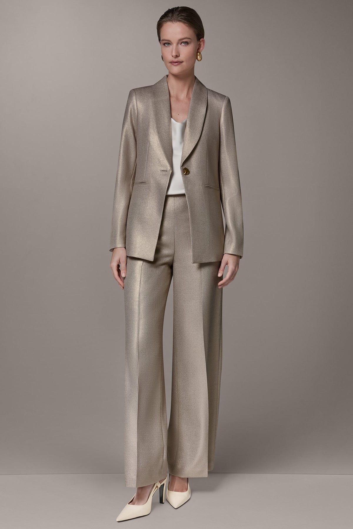 METALLIC SUIT BLAZER - Light Fawn/Gold