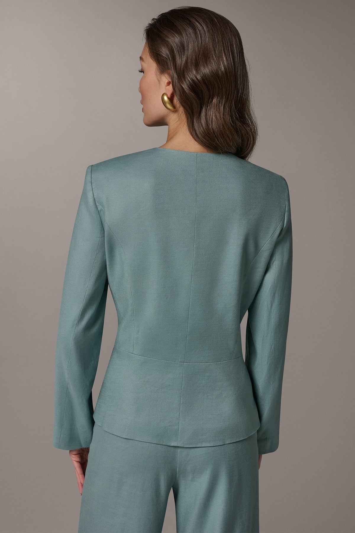LINEN-BLEND WRAP-EFFECT BUCKLE JACKET - Waterlily
