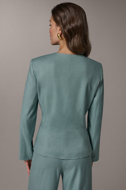LINEN-BLEND WRAP-EFFECT BUCKLE JACKET - Waterlily