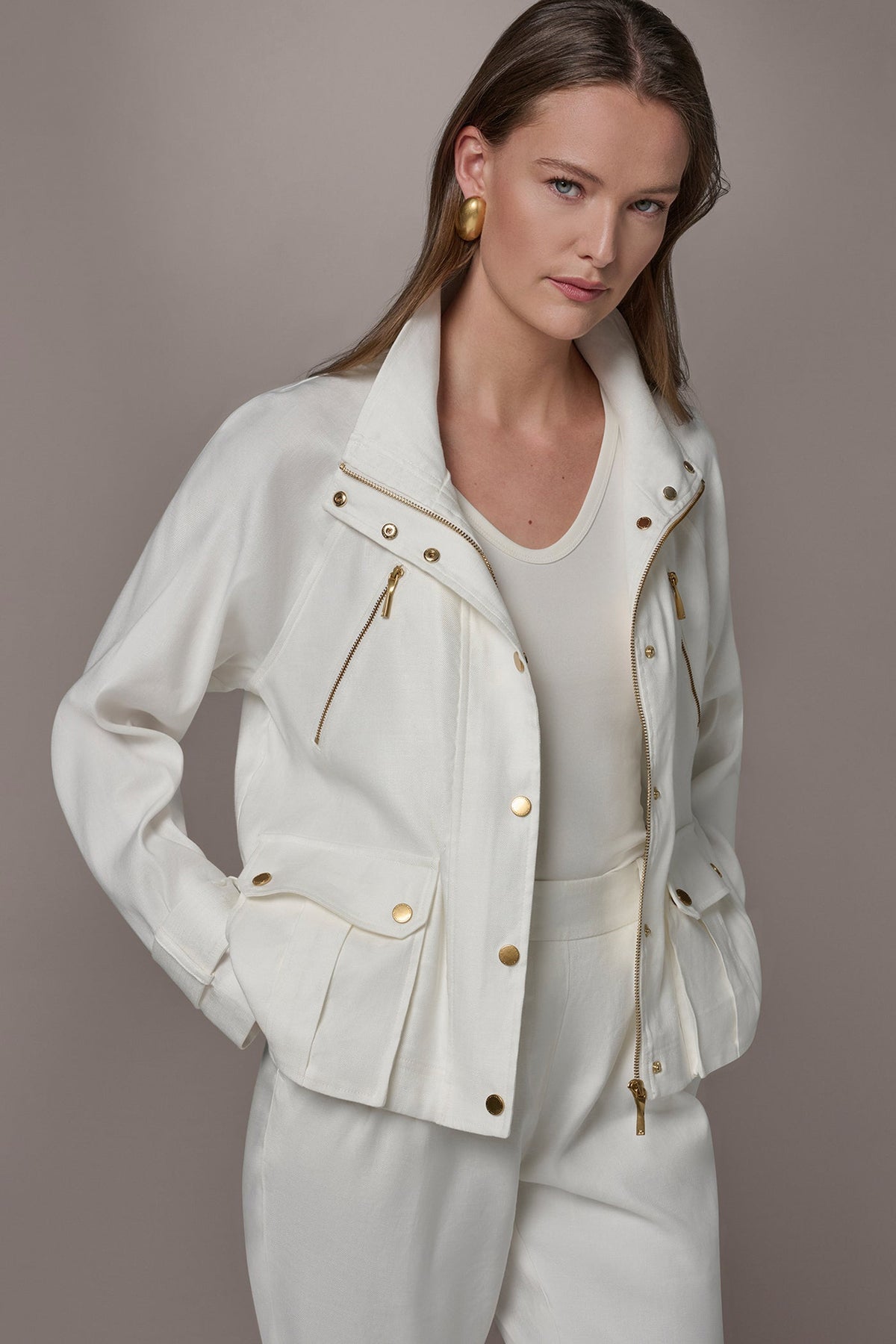 LINEN-BLEND UTILITY JACKET - Cream