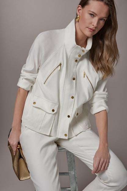 LINEN-BLEND UTILITY JACKET - Cream