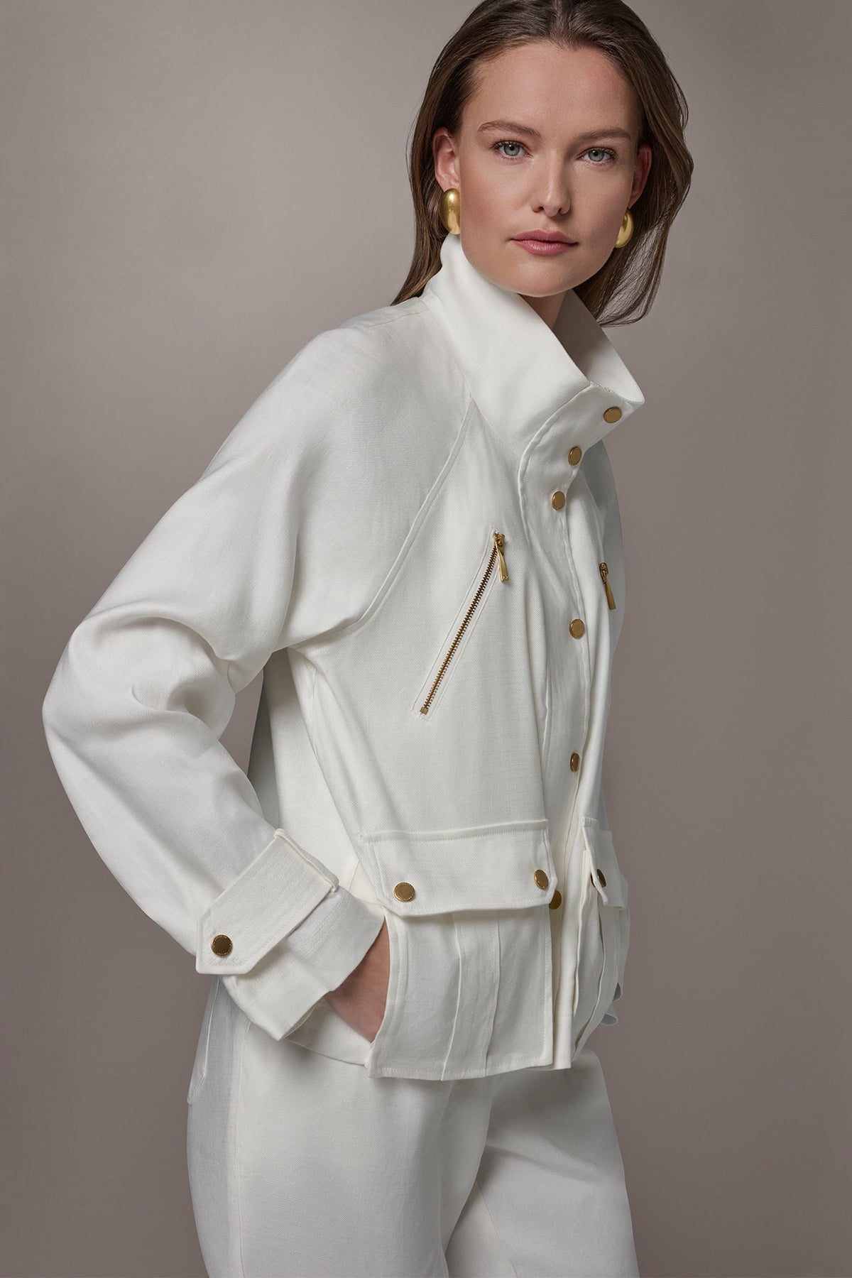 LINEN-BLEND UTILITY JACKET - Cream