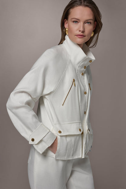 LINEN-BLEND UTILITY JACKET - Cream