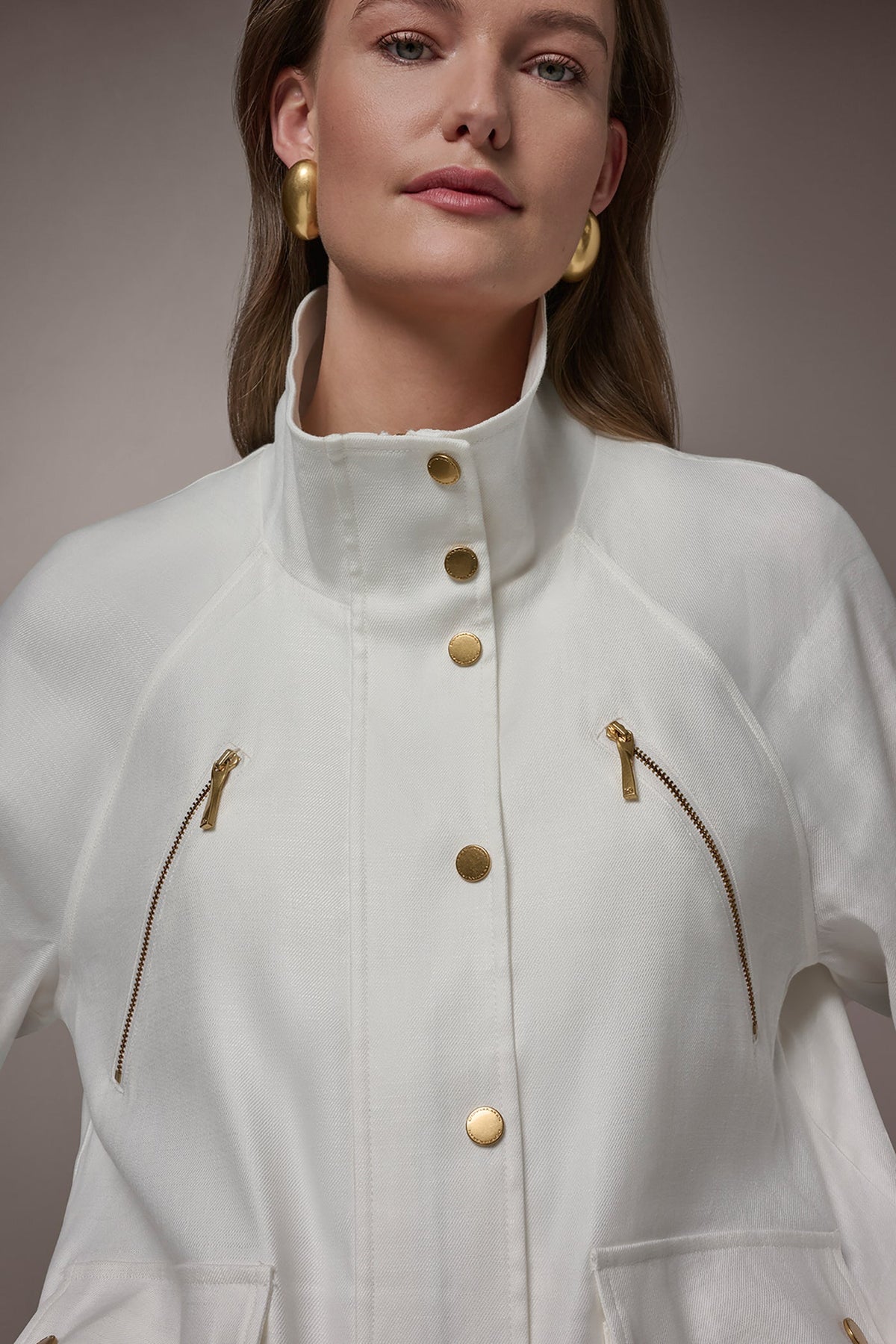 LINEN-BLEND UTILITY JACKET - Cream