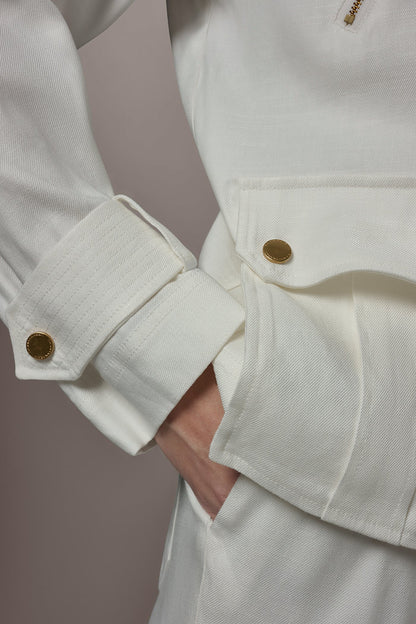 LINEN-BLEND UTILITY JACKET - Cream