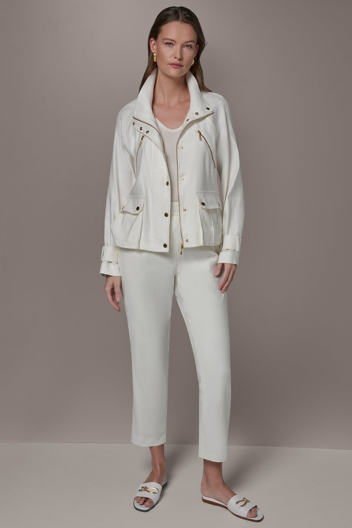 LINEN-BLEND UTILITY JACKET - Cream