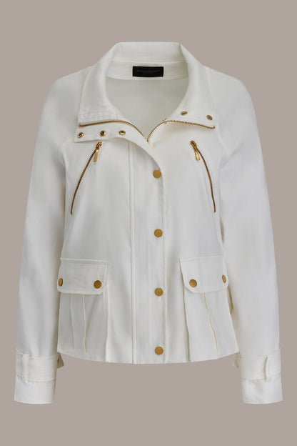 LINEN-BLEND UTILITY JACKET - Cream