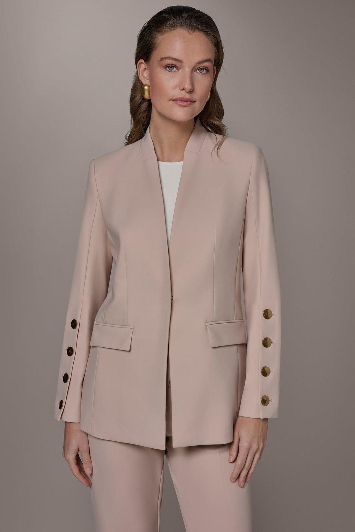 BUTTON SLEEVE SUIT BLAZER - Snow Petal