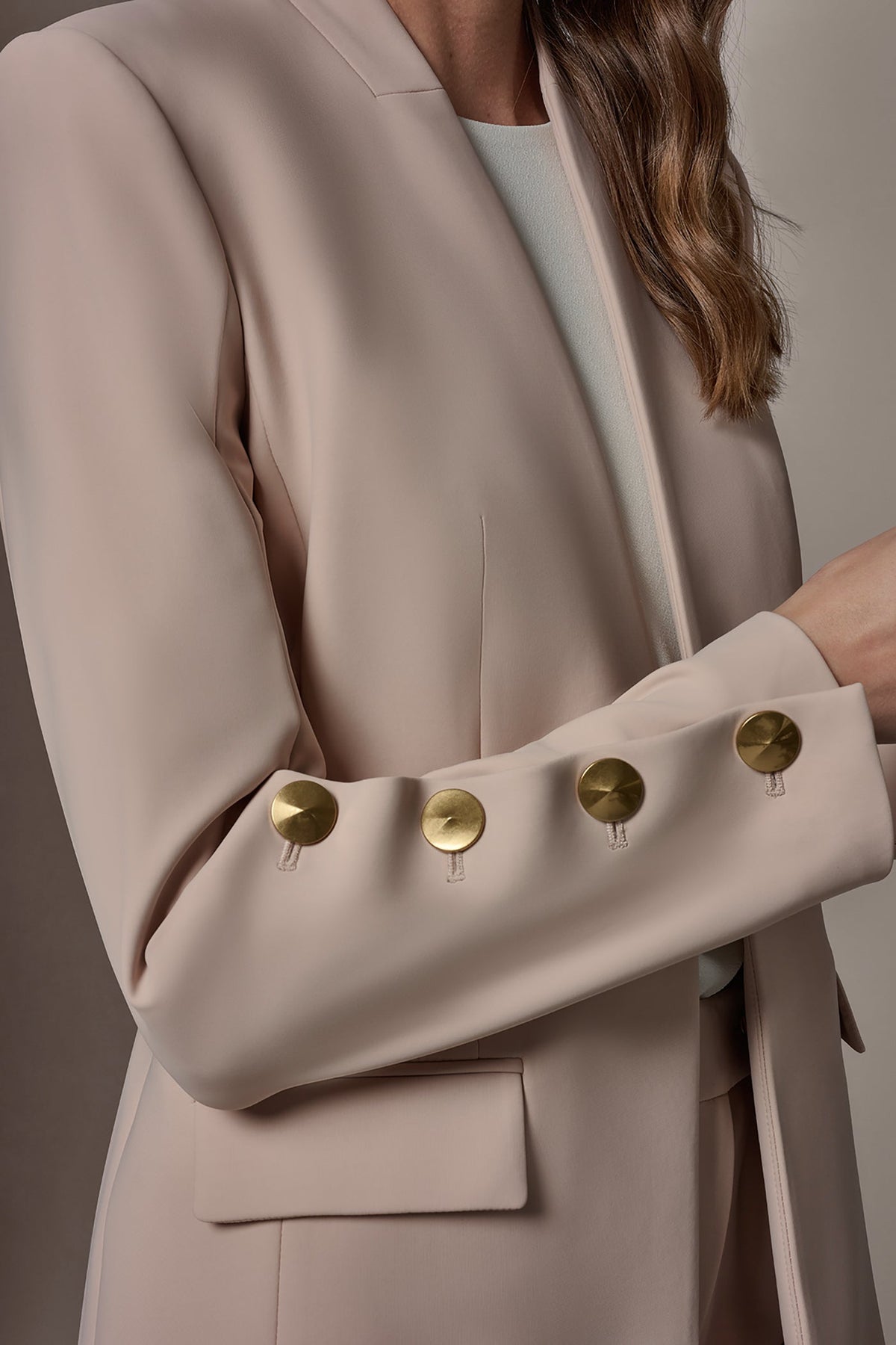 BUTTON SLEEVE SUIT BLAZER - Snow Petal