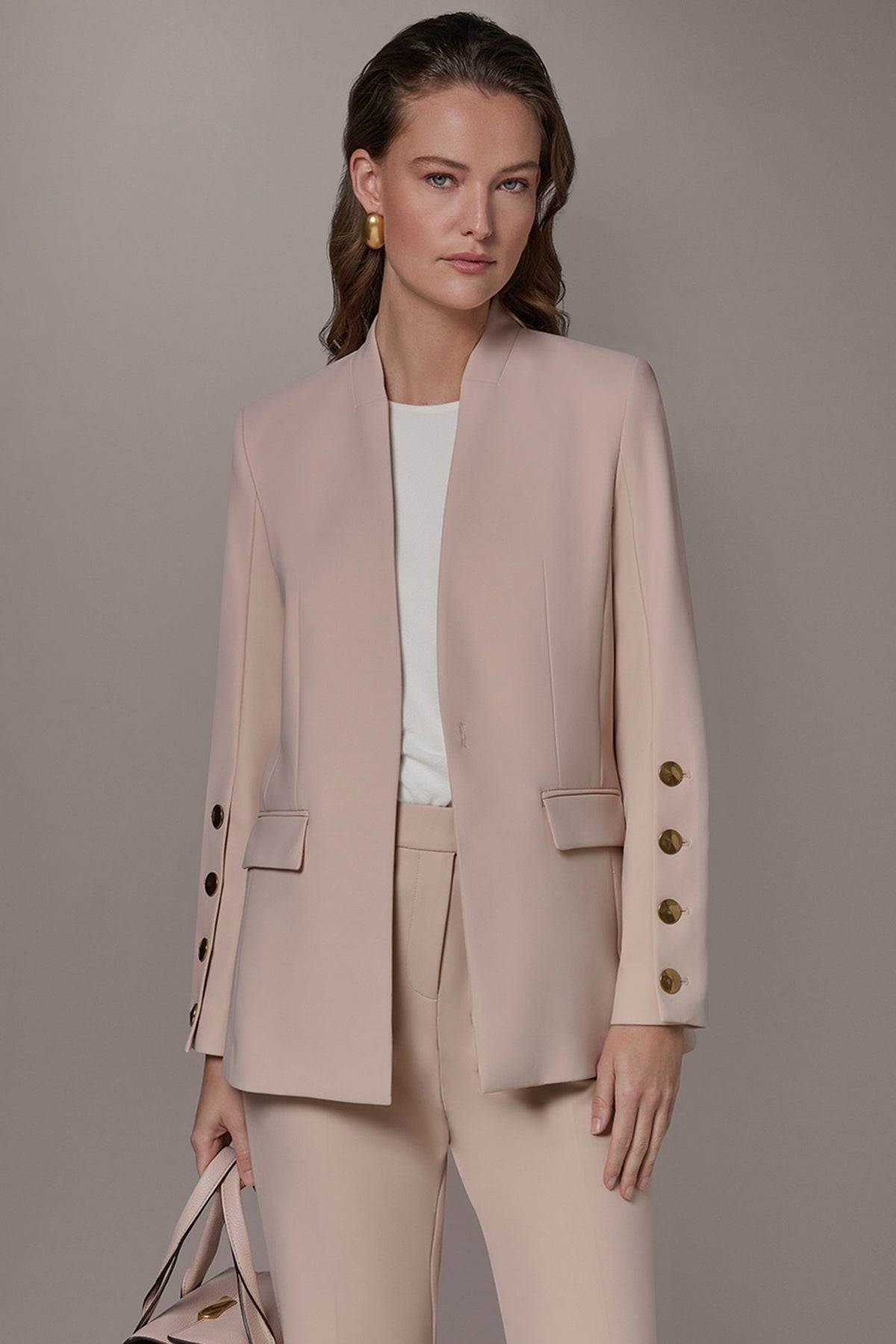 BUTTON SLEEVE SUIT BLAZER - Snow Petal