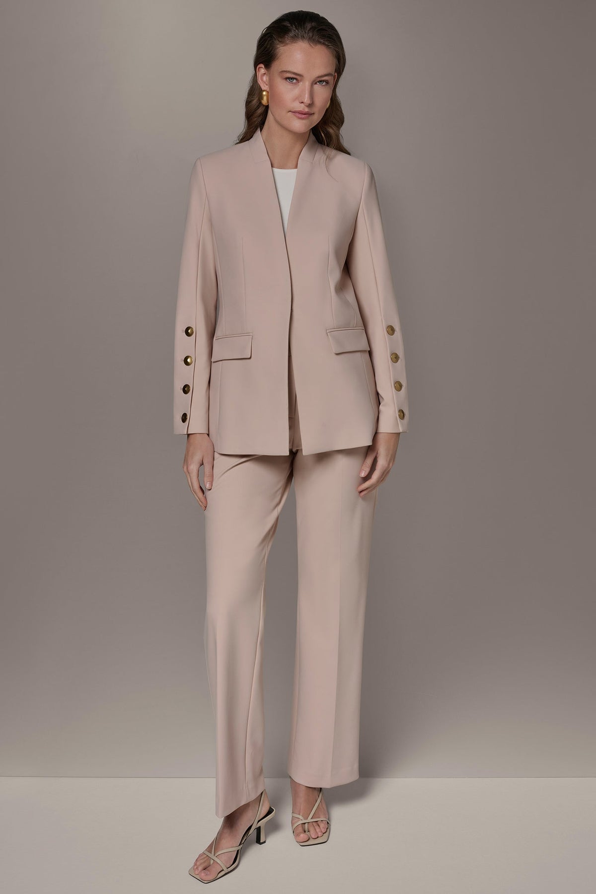 BUTTON SLEEVE SUIT BLAZER - Snow Petal