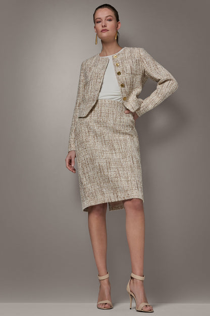 CROPPED SEQUINED TWEED LADY JACKET - Dark Cream Multi