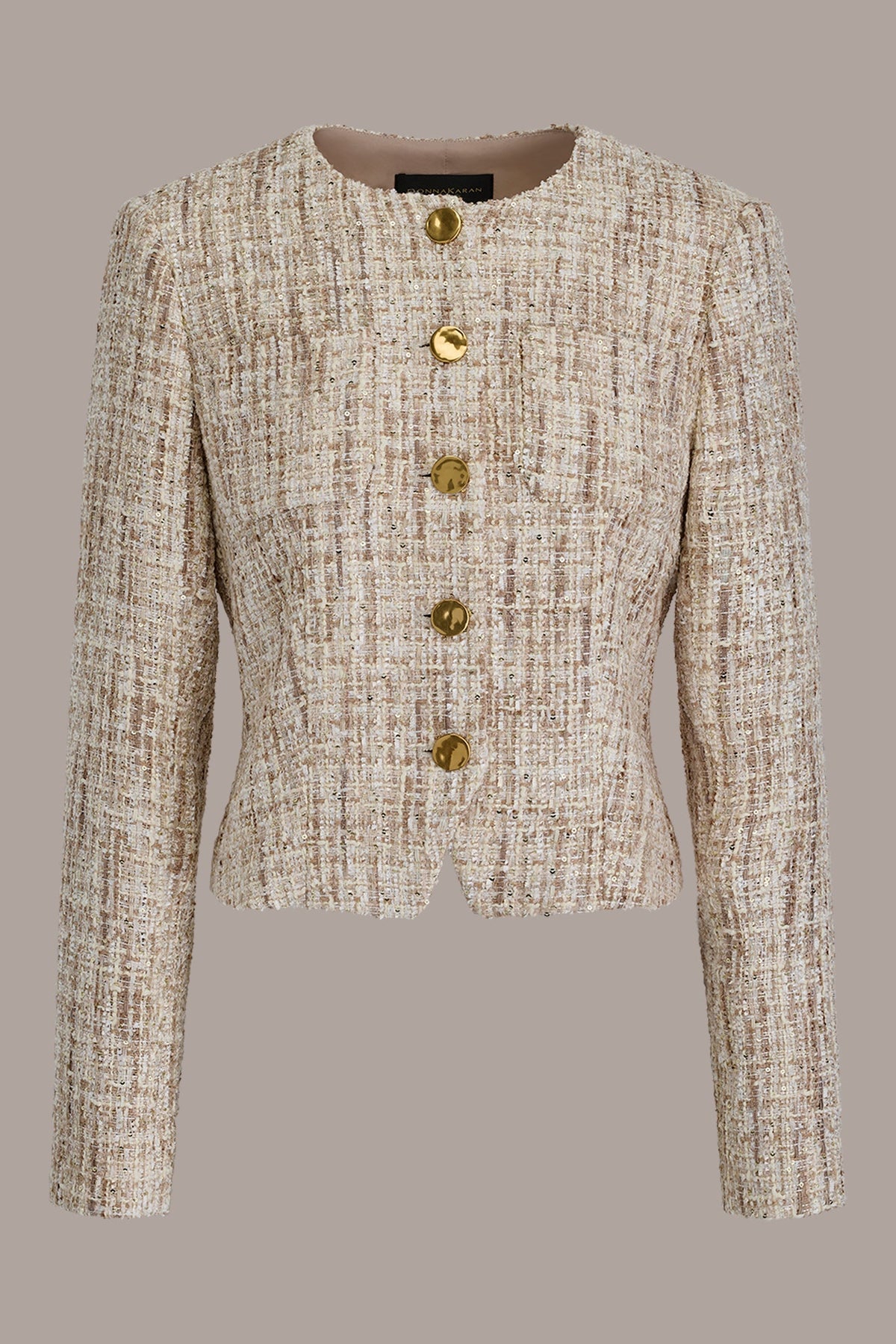 CROPPED SEQUINED TWEED LADY JACKET - Dark Cream Multi
