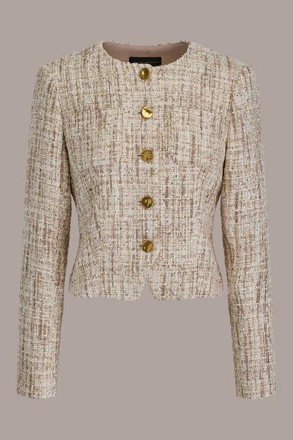 CROPPED SEQUINED TWEED LADY JACKET - Dark Cream Multi