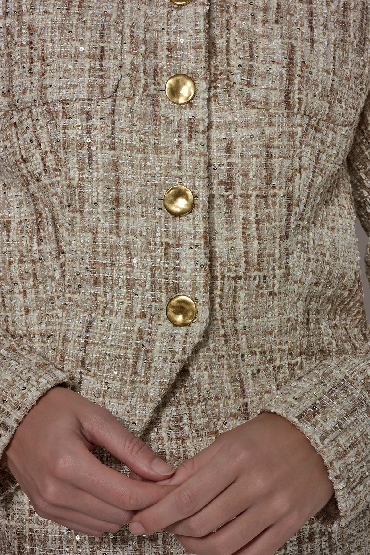 CROPPED SEQUINED TWEED LADY JACKET - Dark Cream Multi