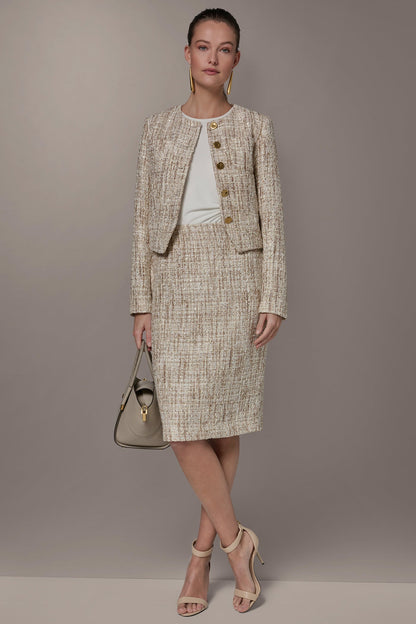 CROPPED SEQUINED TWEED LADY JACKET - Dark Cream Multi
