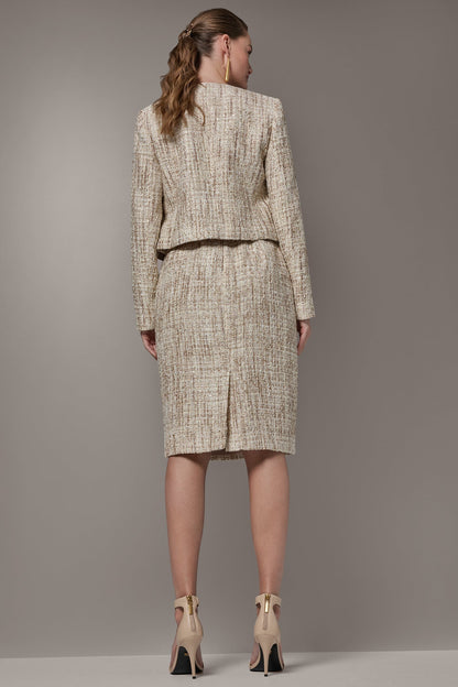 CROPPED SEQUINED TWEED LADY JACKET - Dark Cream Multi