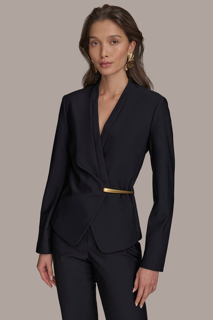 WRAP JACKET WITH BAR HARDWARE CLOSURE - Black
