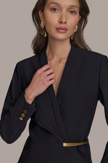 WRAP JACKET WITH BAR HARDWARE CLOSURE - Black