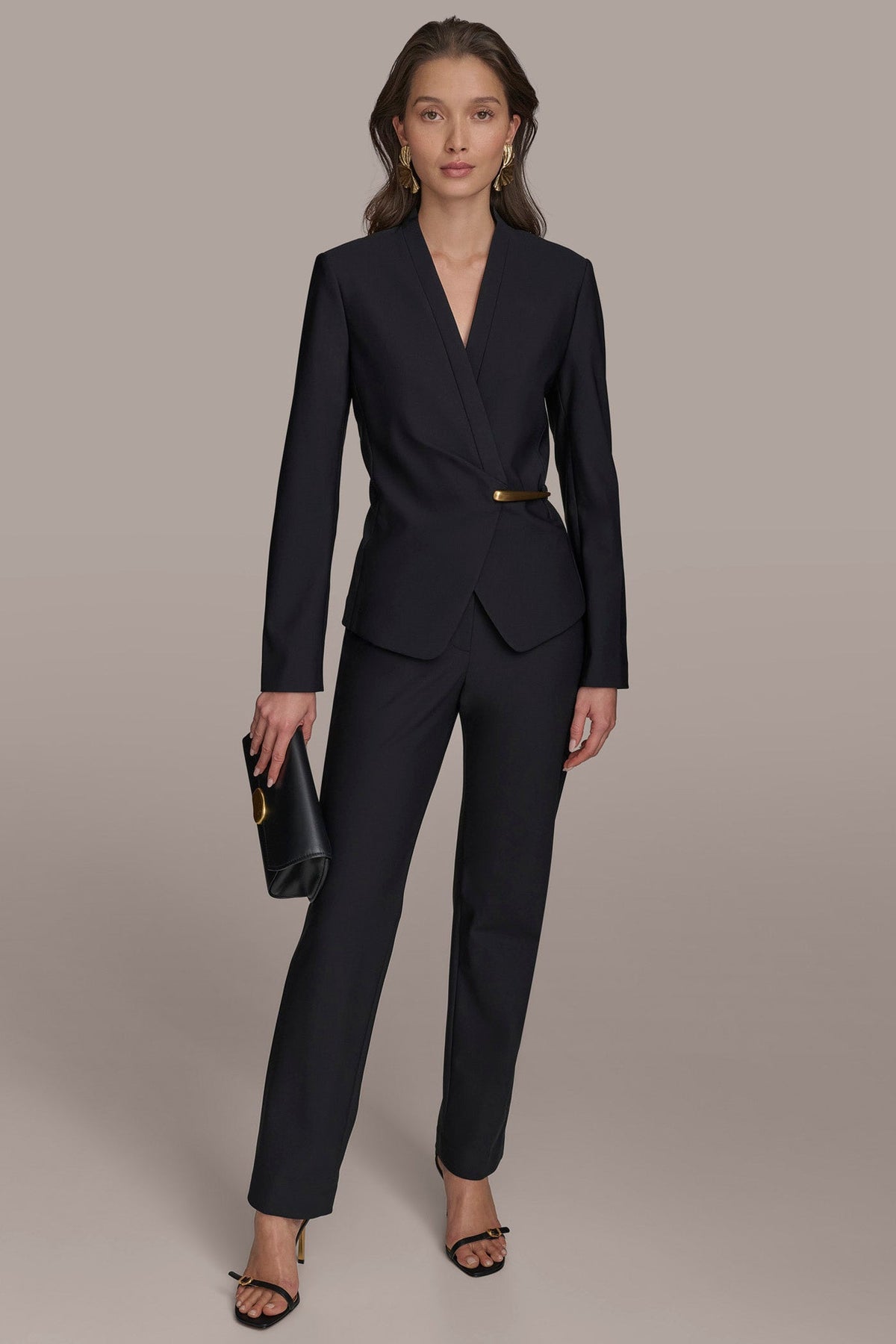 WRAP JACKET WITH BAR HARDWARE CLOSURE - Black