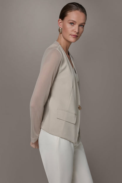 CHIFFON PANELED ONE BUTTON JACKET - Tuscan Grey