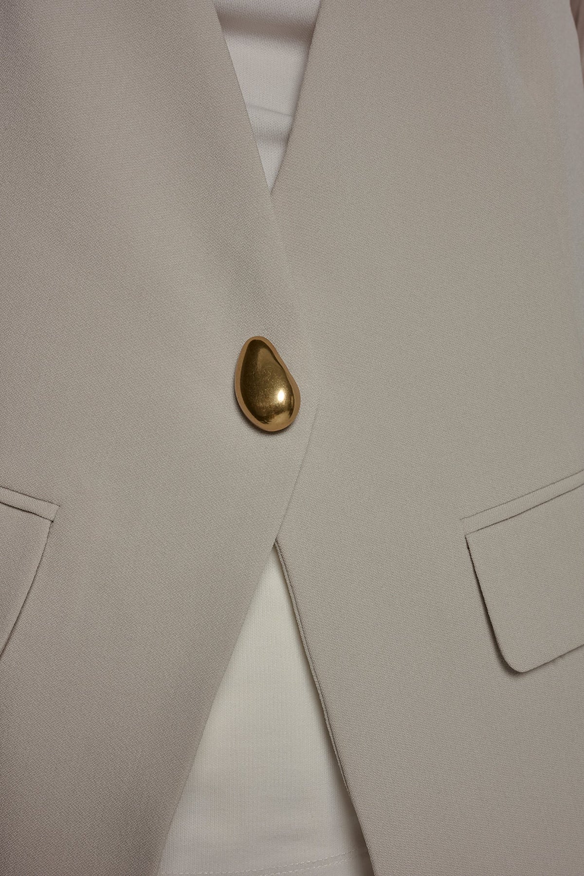 CHIFFON PANELED ONE BUTTON JACKET - Tuscan Grey