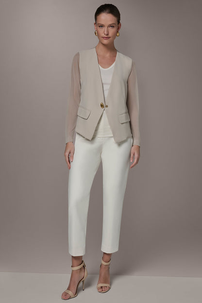 CHIFFON PANELED ONE BUTTON JACKET - Tuscan Grey