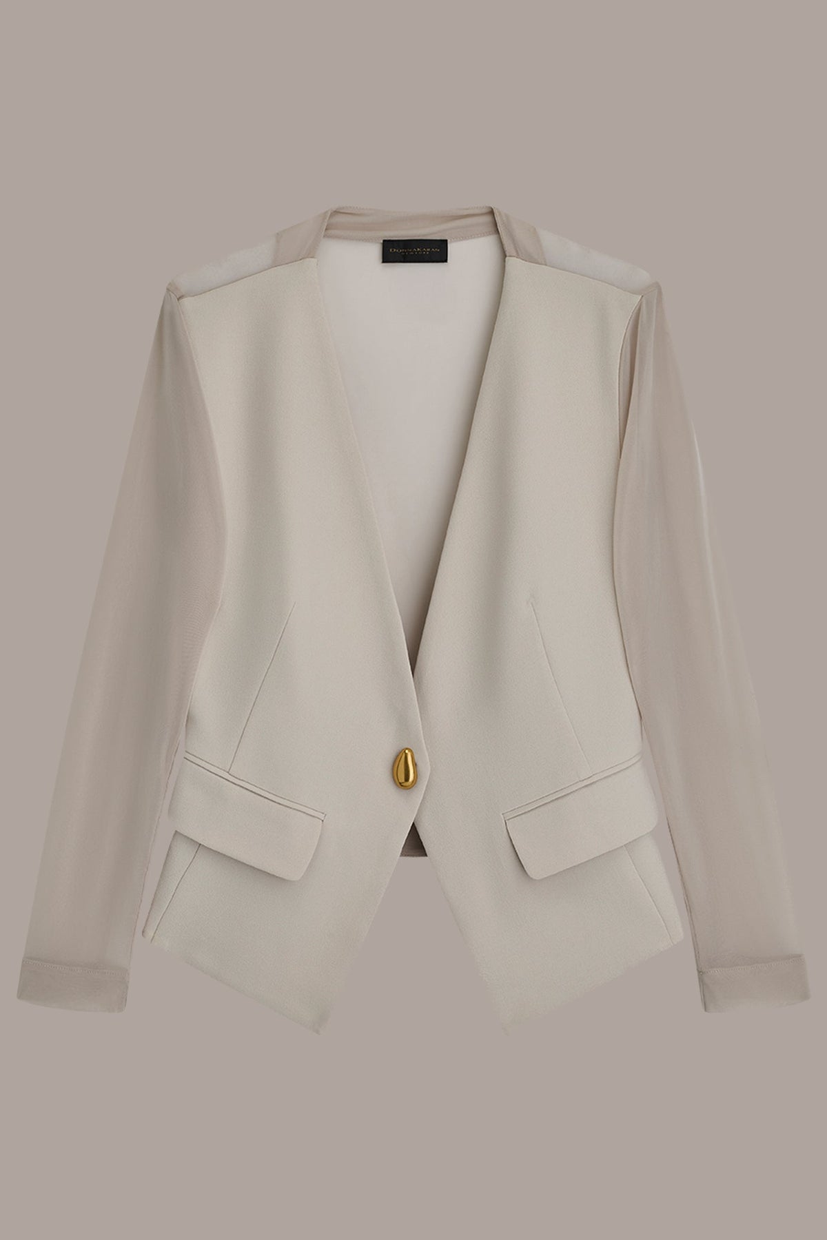 CHIFFON PANELED ONE BUTTON JACKET - Tuscan Grey