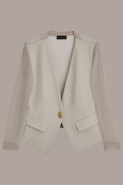 CHIFFON PANELED ONE BUTTON JACKET - Tuscan Grey